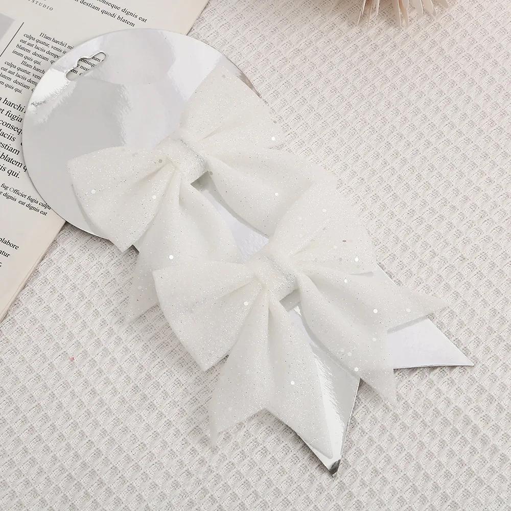 2pcs Christmas Decoration Sparkling Bow Xmas Tree Pendant Ornamenta Home Christmas New Year Party DIY Bows Decorations 12cm