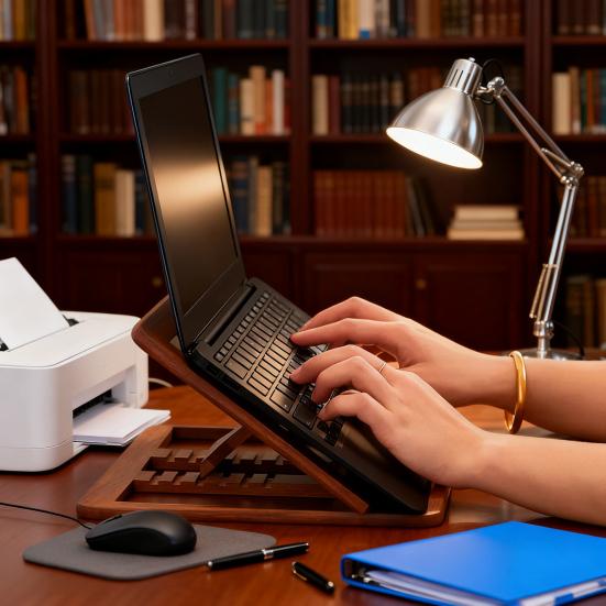 Adjustable Laptop Stand Wooden Foldable Computer Riser with Ventilation Slots Load-bearing Computer Holder Desk Organizer for Home Office Student Use