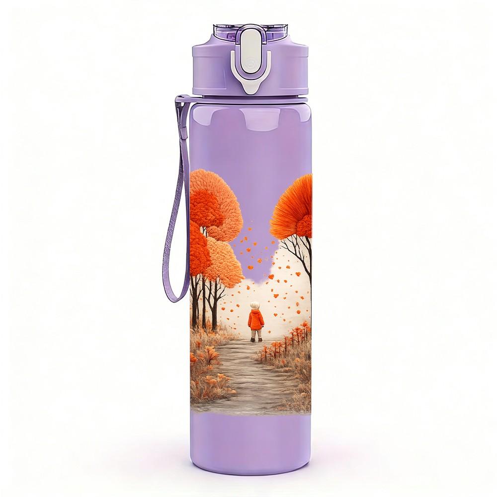 1PC Autumn Orange Red Tree Hill Scene Print 750ml Color Plastic Sports Water Bottle Leakproof Flip Straw Lid Suitable for Sports Office Home Use