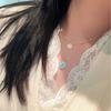 Retro Sea Pattern Stone Pendant Necklace Set Women'S Niche Light Luxury White Blue Collarbone Chain Ring Stud Earrings