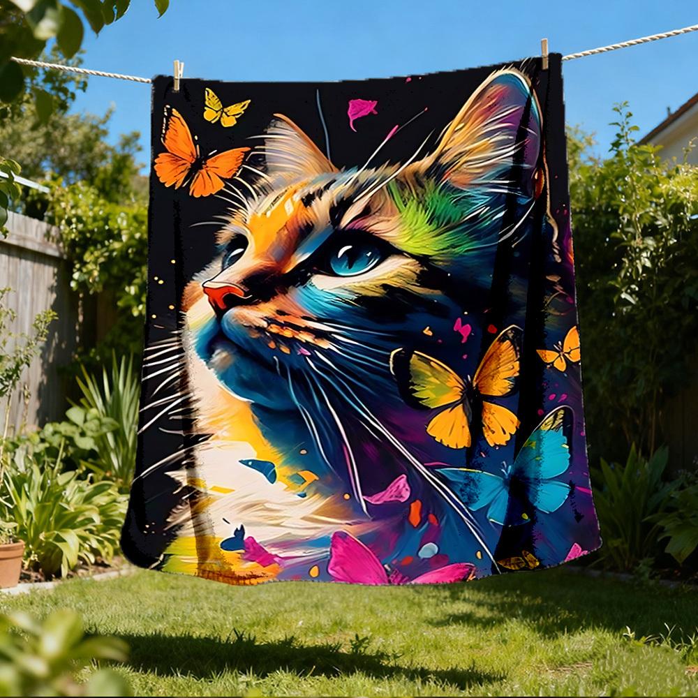

1pc Colorful Cat Art Print Outdoor Blanket, Lightweight Polyester, 80x120cm