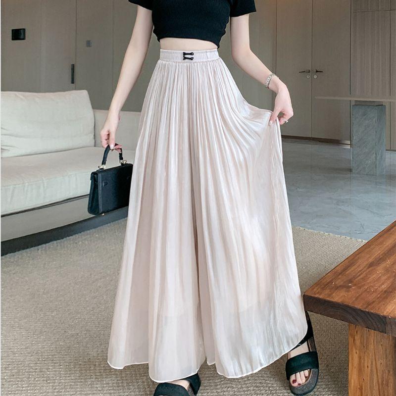

Plus Size Women s Clothing K-style Elastic High Waist Fashion Loose Pleated Lazy Casual Wide Leg Straight Skirt Pants Trendy M-4XL Apricot color 3XL