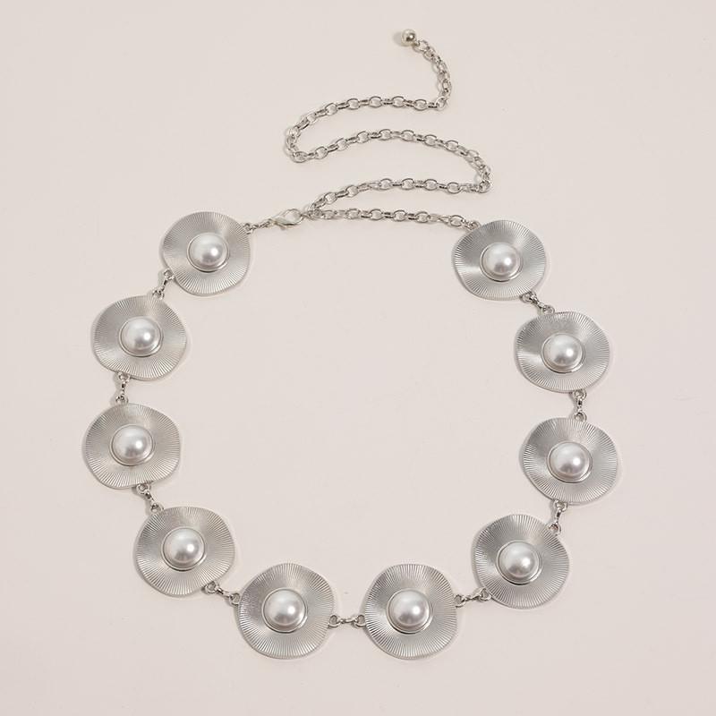 

Retro Metal Designer Waist Belt With Pearl Inlay For Women Summer Accessory