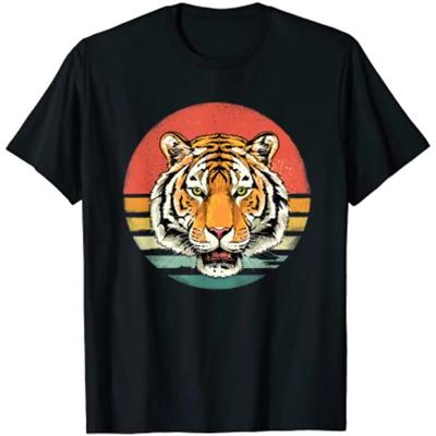 T-Shirt Retro Face Tigre de Bengala Vida Selvagem Zoológico Selva Amante de Animais T-Shirts Algodão Casual Quatro Estações Streetwear Zero