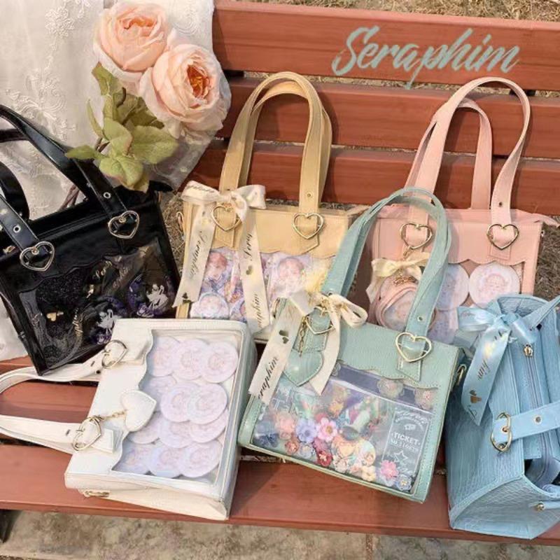 Transparent Ribbon Bow Black Ita Bag Women Harajuku Aesthetic Large Capacity Shoulder Handbag