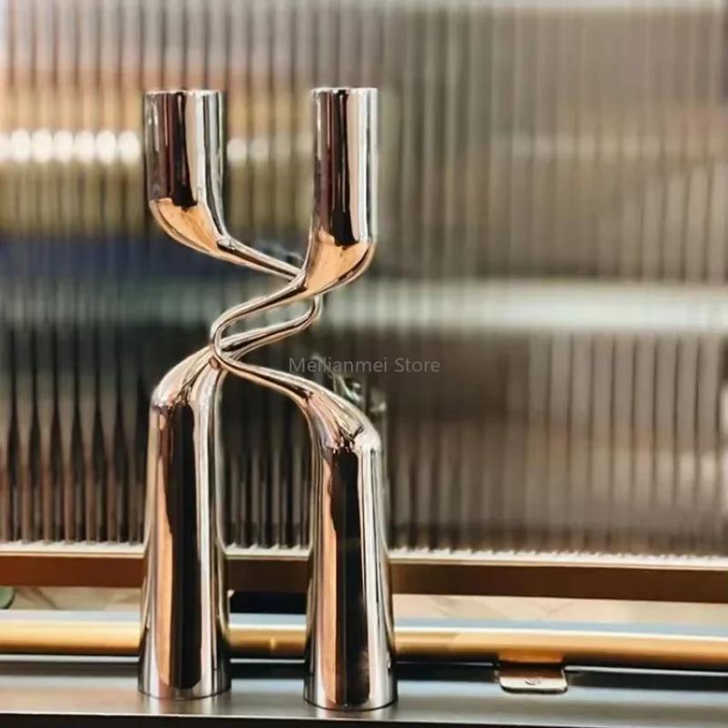 Silver Candle Holder Metal Candelabra Luxury Double Headed Center Table Candle Holders Living Room Home Decoration Gift Ideas