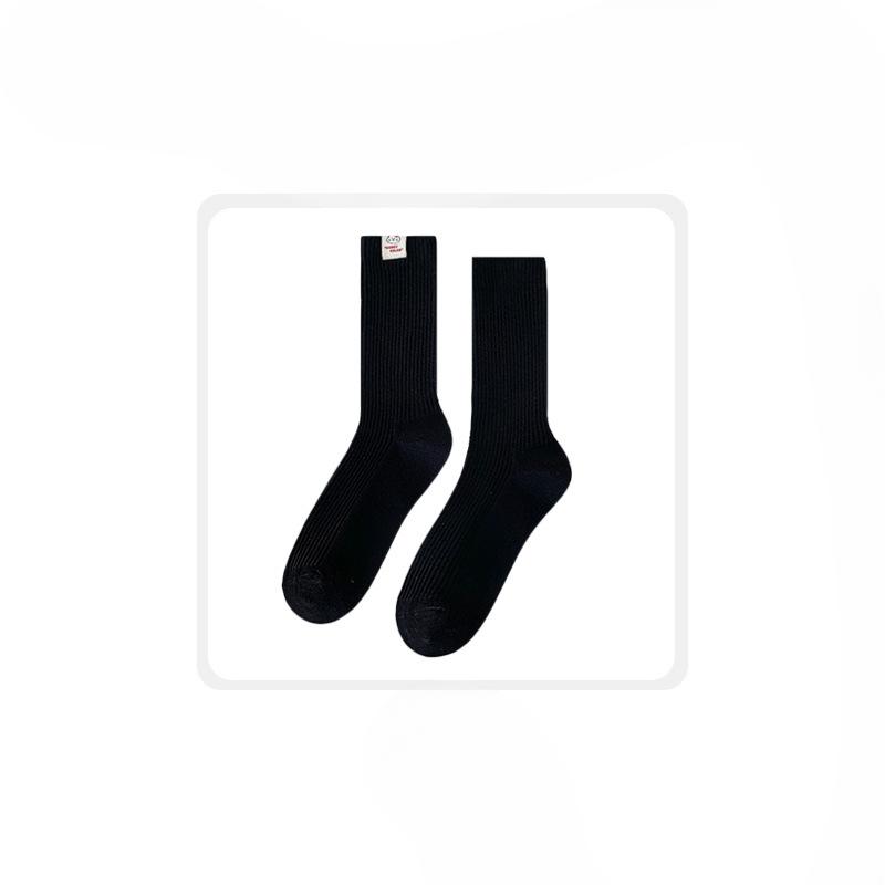 Female Autumn and Winter New Solid Color Cloth Label with Cotton Socks