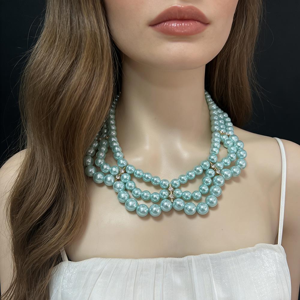 Versatile glass imitation pearl necklace, earrings, cover chain, small fragrant style, court retro temperament, high-end accessories for women