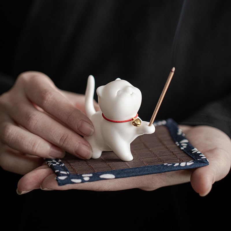 Stylish Ceramic Cat Incense Holder (pont Du Monde) (red)