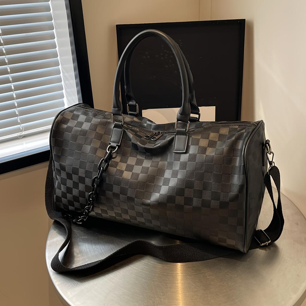 1pc Retro Large Capacity Storage Bag, Waterproof Zipper Fitness Tote Bag, Suitable For Swimming, Fitness, Business Trip, Sports