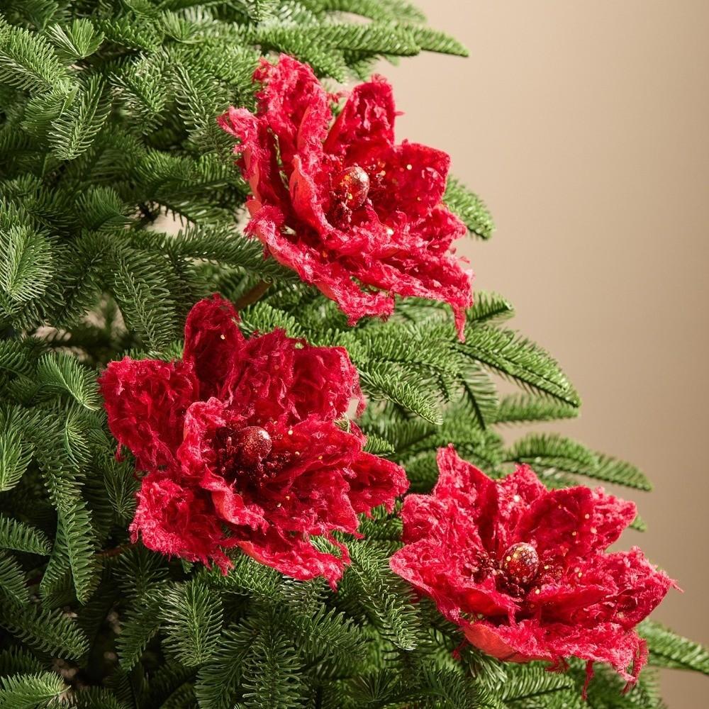 22CM Wine Red Artificial Poinsettia Flower Sequins Simulation Flowers  Christmas Decoration