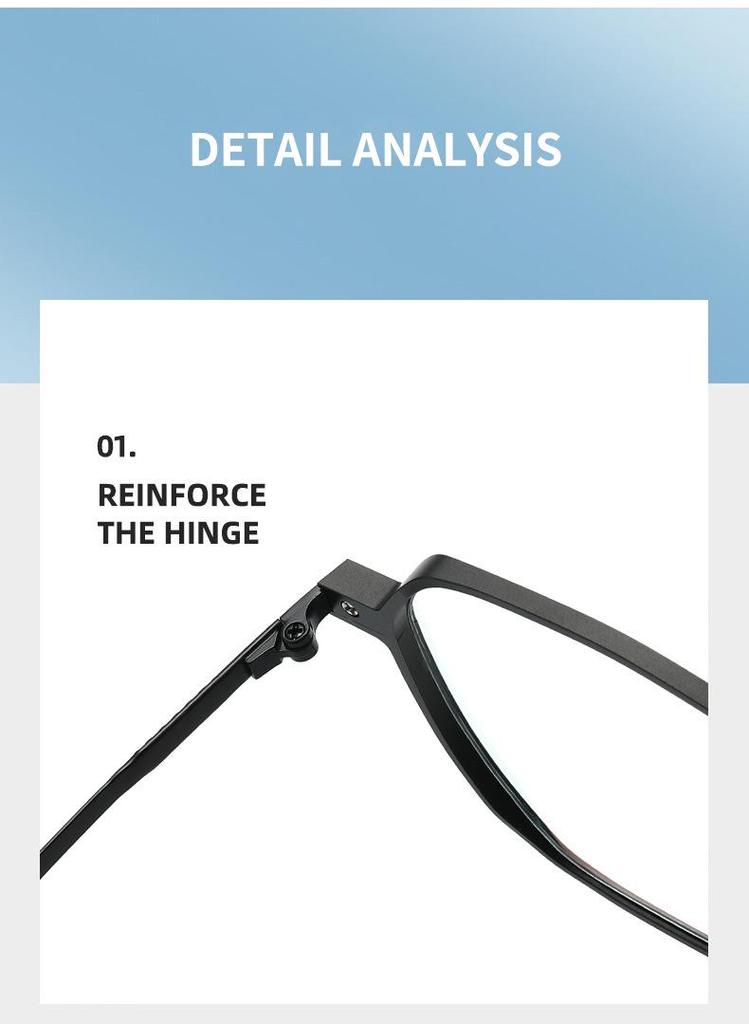 Titanium Anti-Blue Light Glasses, Fashionable Academic Style, Metal Frames, Flat Lenses, Myopia Compatible - Model 2402.