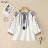 ZANZEA Women Boho Print Summer Casual Round Neck 3/4 Sleeve Blouse