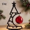 Small Holiday Decor for Office Christmas Tree Table Decoration, Metal Line Art Sculpture with Hollow Ornaments Red Ball Ornament Xmas Party