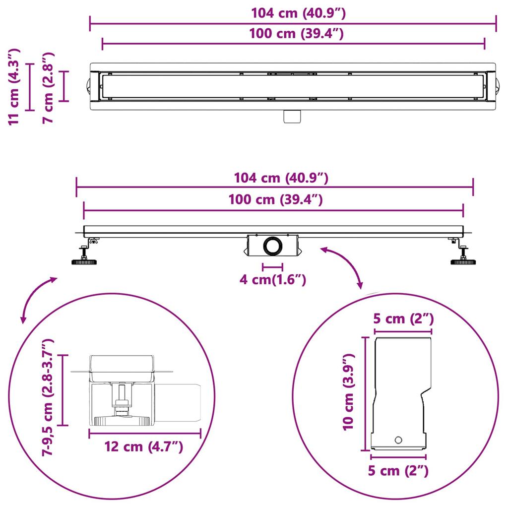 2 in 1 Shower Drain Silver 100 cm Stainless Steel 304