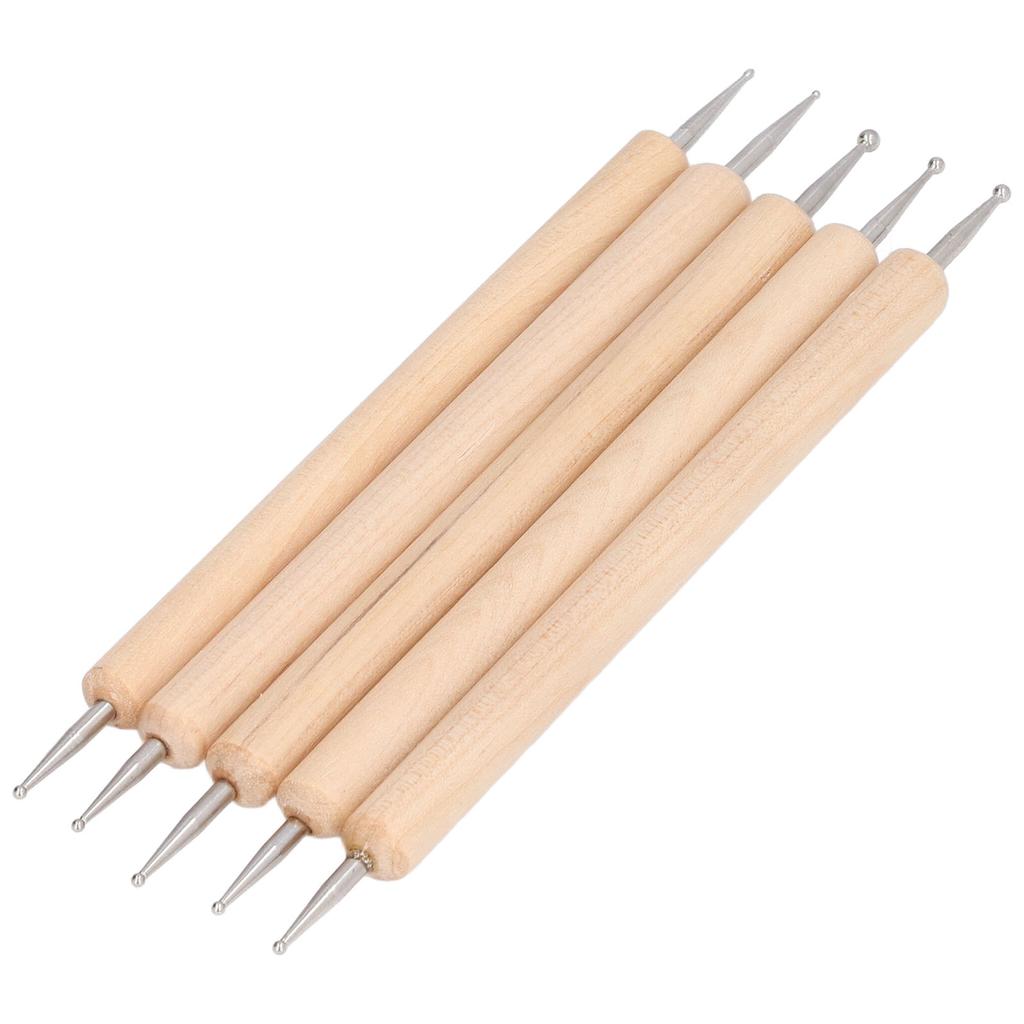 5Pcs Double End Tracing Dotting Stylus Beech Stainless Steel Indentation Pens for Painting Engraving