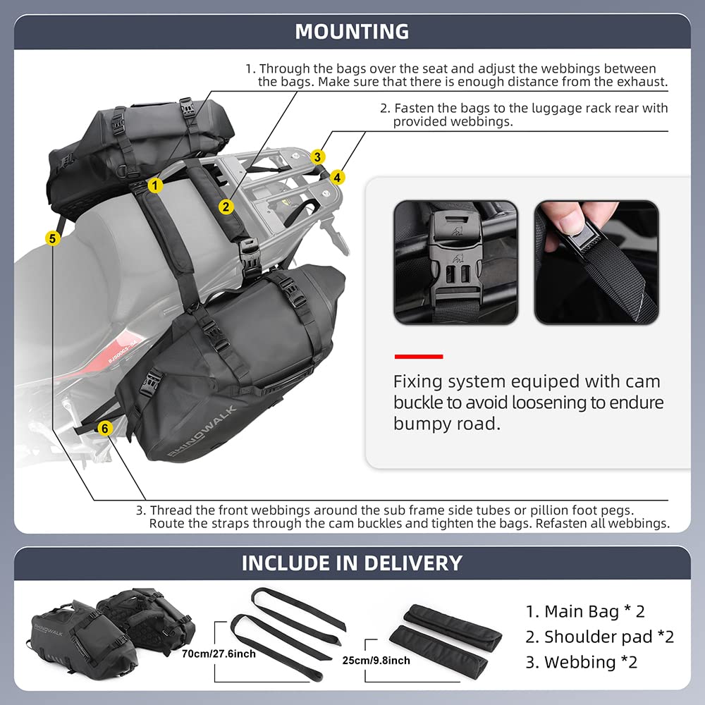 Rhinowalk Motorcycle Saddle Bags Waterproof Shockproof Motor Side Bags Shoulder Bags Motorbike Pannie 18L (9L*2) for Most Adventure and Sport Bikes Mo