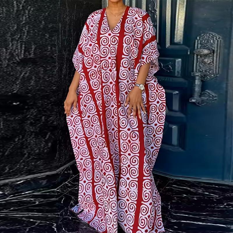 Summer Women Short Sleeve Striped Print Casual Loose Oversized Long  Maxi Robe Dress