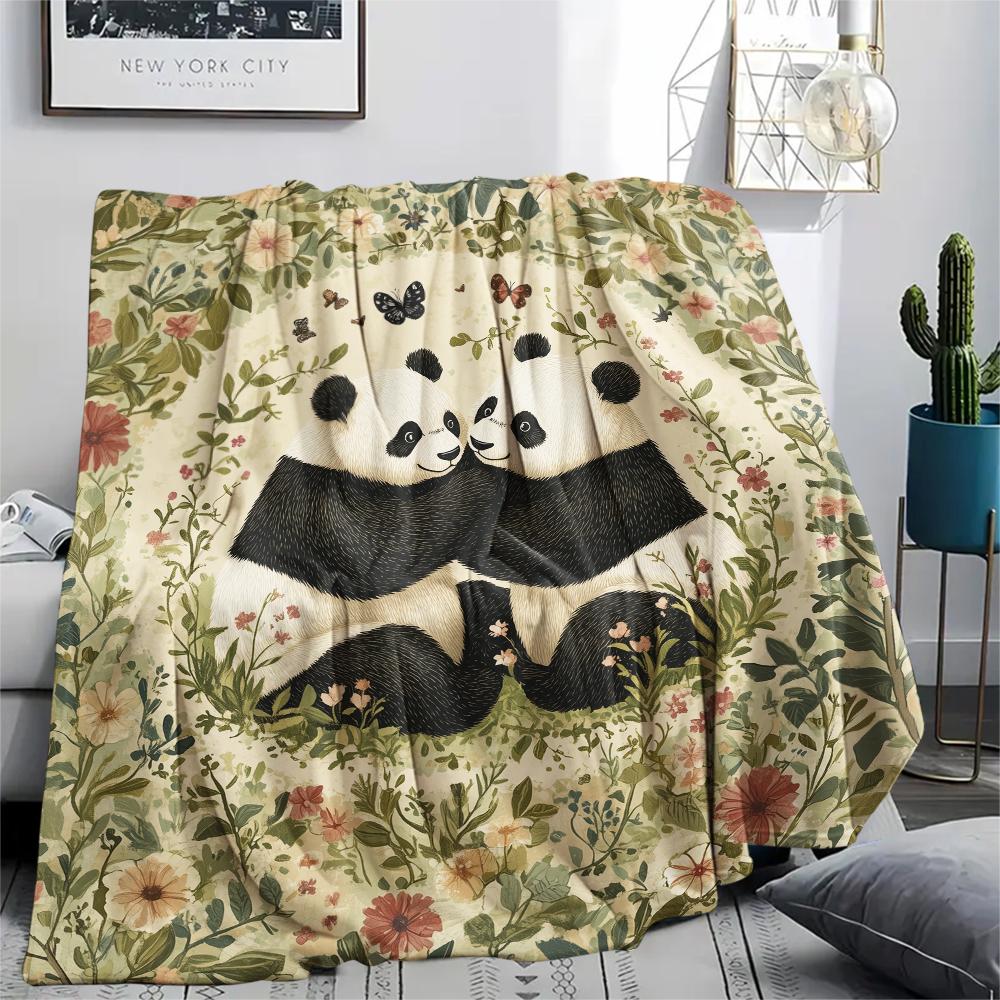 Panda and Grass pattern Flannel Blanket, High quality Comfortable for All Seasons, Home Decor, Warmth and Comfort, Perfect for Gifts.