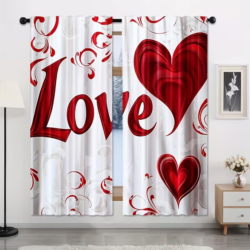 Valentine's Day-2Pcs Love print curtains,suitable for bedroom,living room kitchen decoration,home decoration,window decoration