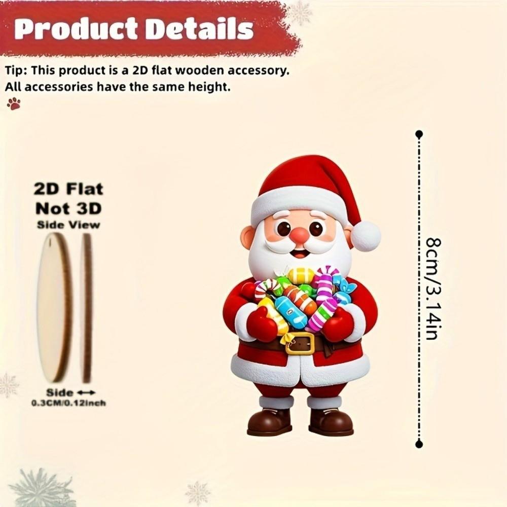 10 Pieces Set 2D Design Christmas Hanging Ornaments Wooden Candy Cane Design Holiday Pendant Decoration