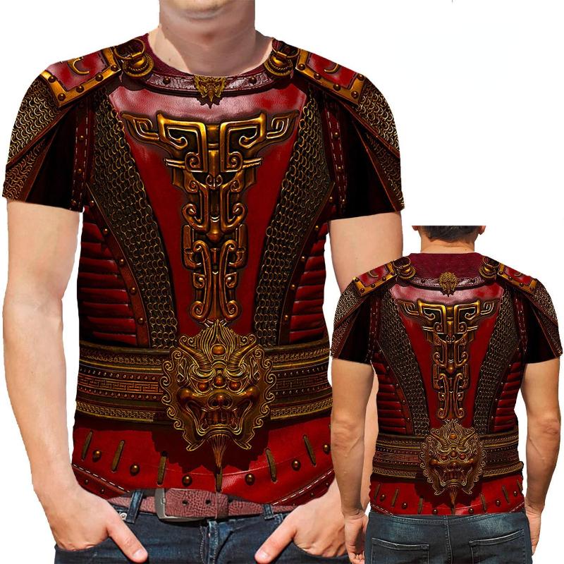 XXS-6XL Plus Size 3D Printed Armor T Shirt For Men Cosplay Pattern Tees Casual Retro Round Neck Short Sleeve T-Shirts Loose Tops