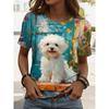 3D Printed Cute Puppy Oil Painting T-shirt Women's Fun Pattern T-shirt Summer Casual Round Neck Top Short Sleeve Loose T-shirt