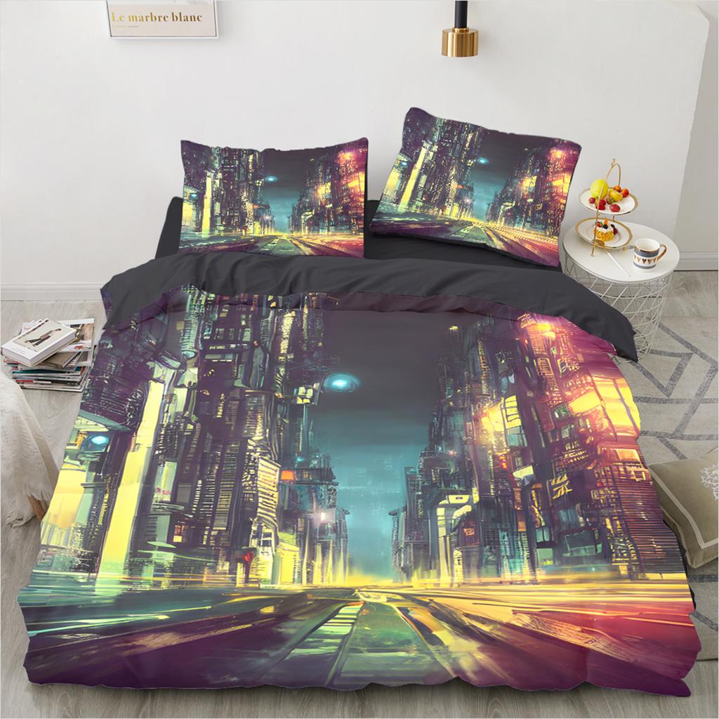 City View Bedding Set Digital Print Duvet Cover Kit Ultra-fine Fiber Pillowcase New Wholesale Bedspread