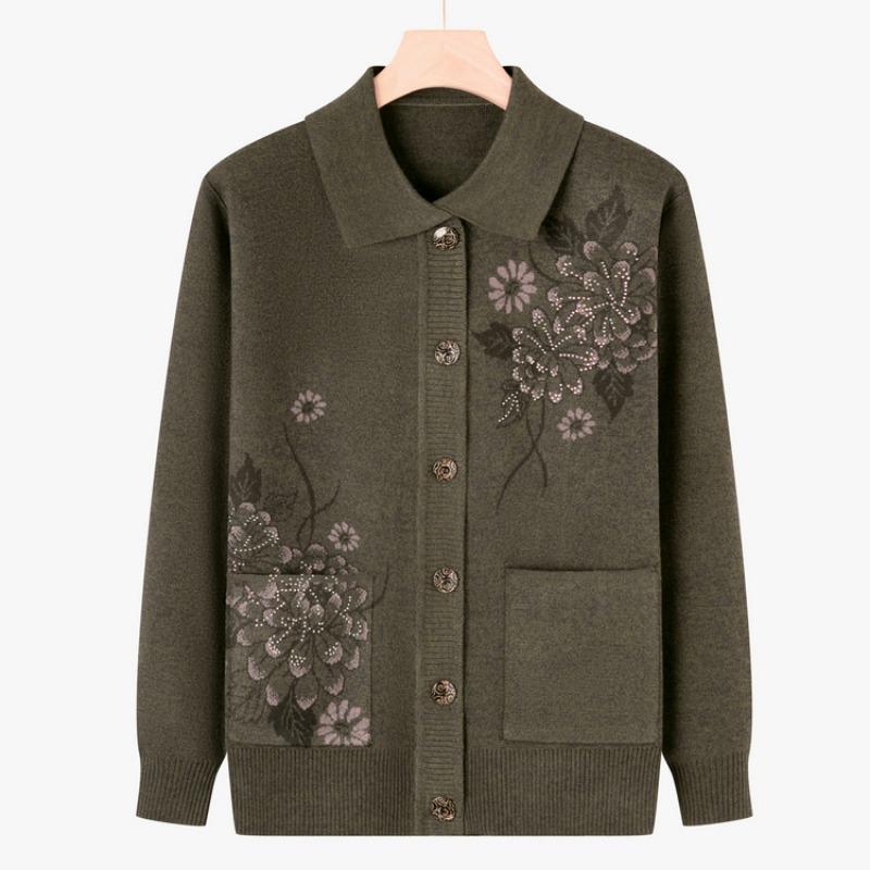 

Весенне-осенняя одежда среднего возраста кардиган свитер женский материнский вязаный свитер куртка одежда для пожилых бабушкина осенняя одежда свободный топ 4XL (recommended 130-72.5 kg)