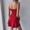 Women's Summer Sexy Cross V Neck Sling Pleated Solid Color Short Dress