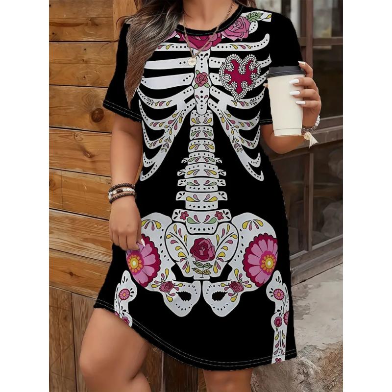 Fashion Women s Crew Neck Dress 3D Casual Color Printing Casual Dress Crew Neck Dress S