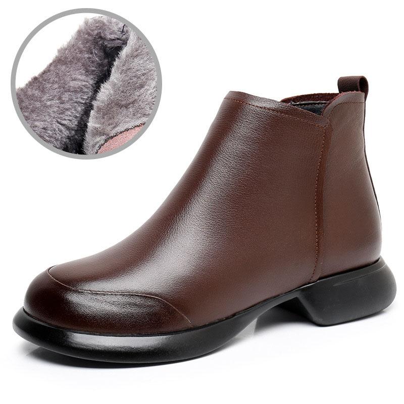 Fashion GKTINOO 2024 Autumn Winter Women Boots Genuine Leather Flat Heel Side Zipper Soft Soled Retro Style Casual Mother Short Boots