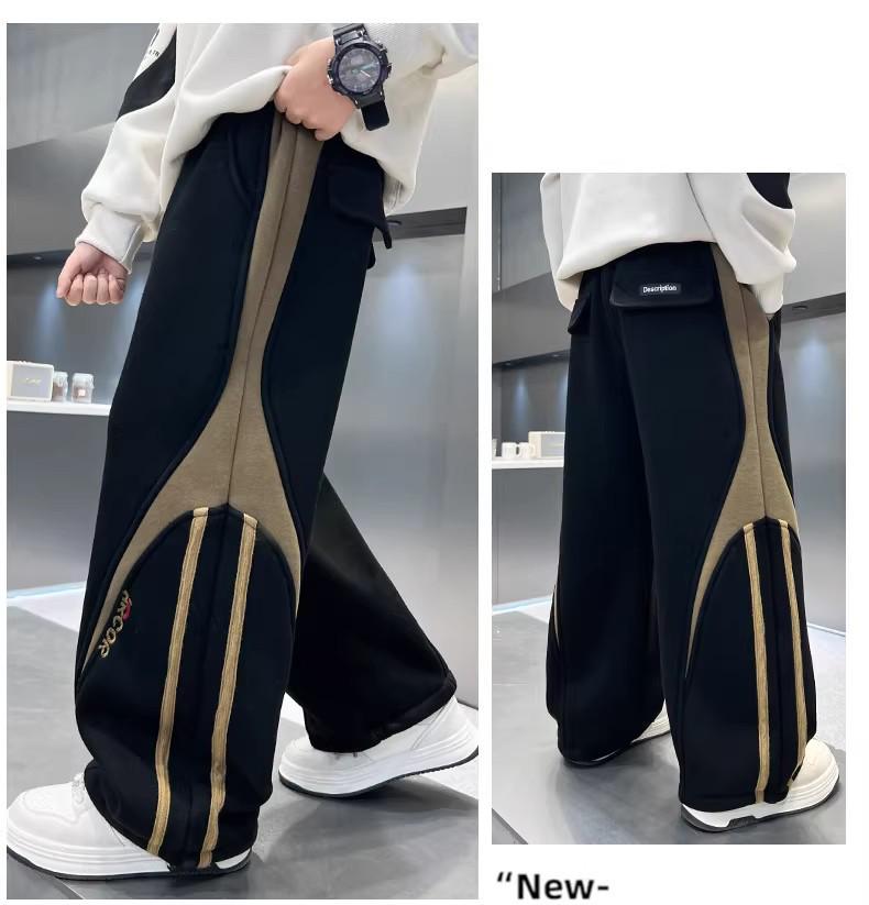 Boys' Thick Fleece-Lined Velvet Sweatpants – Warm Autumn/Winter Pants with Spliced Line Design