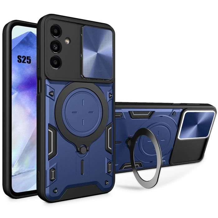 Coque pour Samsung Galaxy S25, Bleu Marine - Antichoc Support Anneau Arrière Cache Caméra