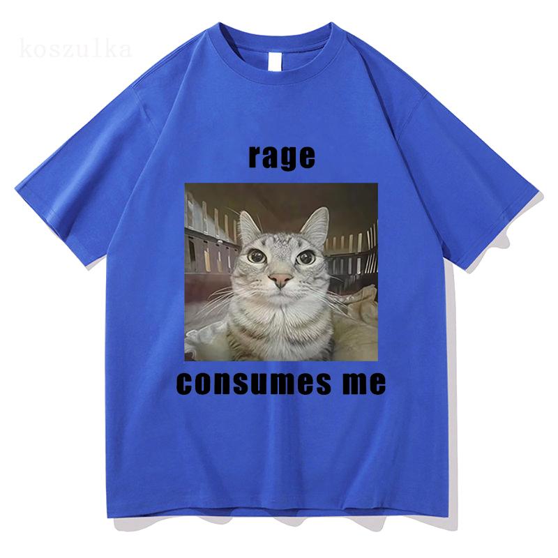 Funny Rage Consumes Me Cat Meme Graphic T Shirt Fashion Vintage Short Sleeve T-shirt Men Women Casual Cotton Oversized T-shirts