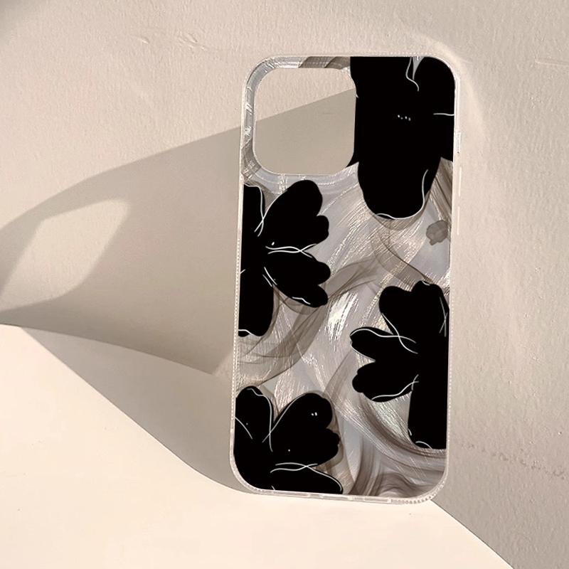 Black Stylish Flower Pattern Phone Case for Xiaomi Redmi Note 14 13 12 10 11 Pro Plus 5G 12S Redmi 14C 13C 4G Shockproof Cover