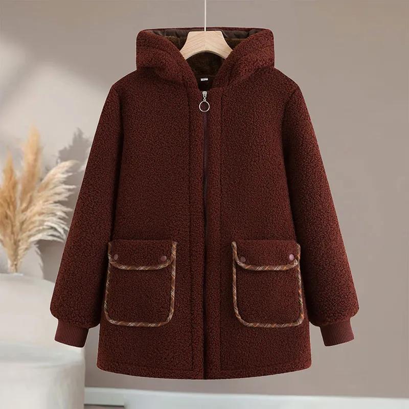 

Мамина осенне-зимняя одежда Куртка с подкладкой из овечьей шерсти Женская Женская Плюс бархатная Толстая Гранулированная флисовая куртка с подкладкой L красный