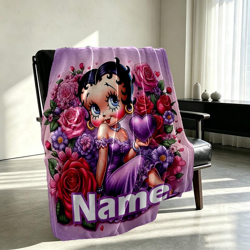 Custom Name Personalized Betty Boop Print Blanket, Home Decor, Bedroom, Sofa, Camping, Couch, Gifts for Birthday Christmas