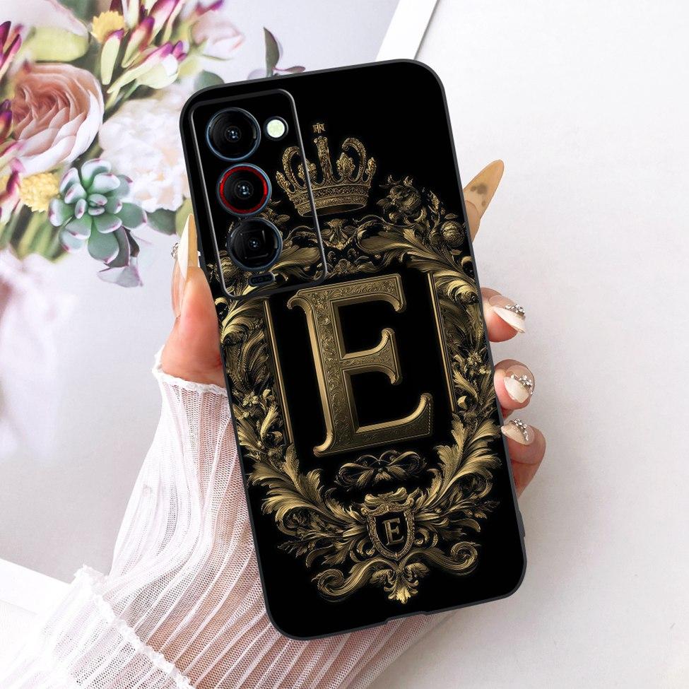 For Tecno Camon 18P Case Cover Luxury Crown A-Z Letters 2D Flat Pattern Soft Silicone Funda For Tecno CH7 Casing