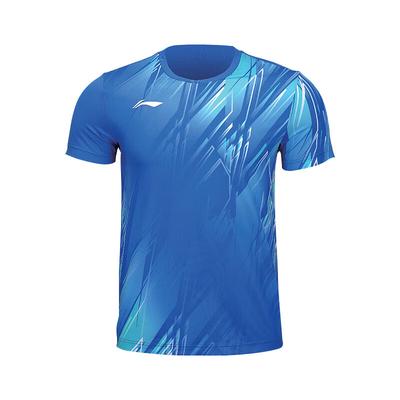Gradient Logo Round Neck Pullover Badminton Shirt Unisex Tops Crystal-Blue AAYU149-4