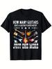 MenS Black TShirt with How Many Guitars Does a Guitar Player Need Just One More Graphic  Funny Guitarist Musician Tee