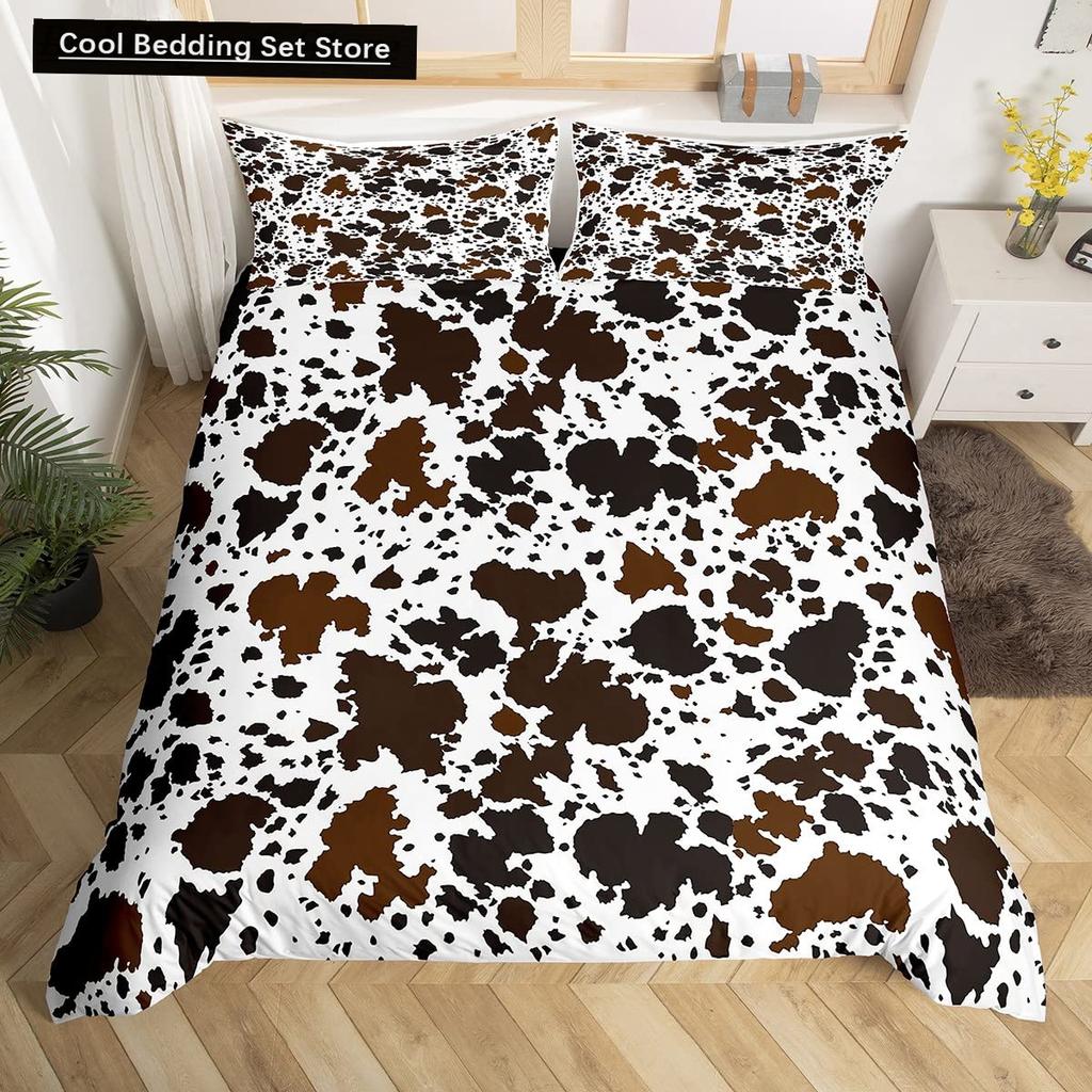 Cowhide King Queen Duvet Cover Patchwork Cow Fur Print Bedding Set Animal Quilt Cover Western Cowboy Polyester Comforter Cover