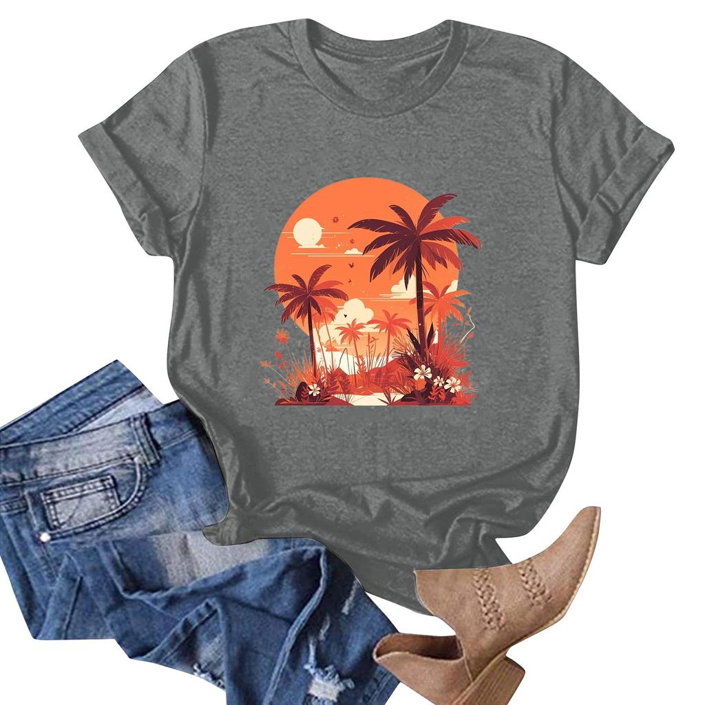 Women's Hawaiian Floral Print  Short Sleeve T-Shirt Top
