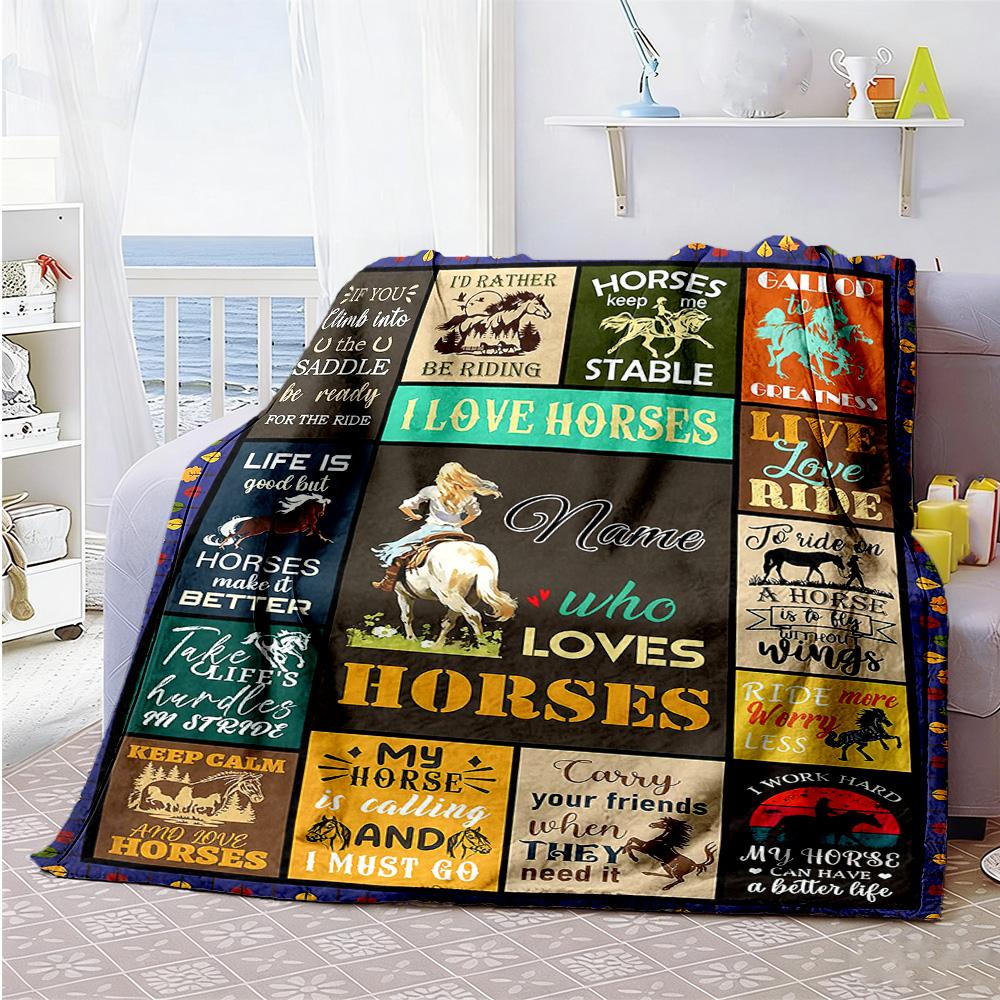 Equestrian66 Customize Text Blanket Lightweight Personalized Blanket Ultra-Soft for Office Sofa Picnics Livingroom Ideal for All Seasons