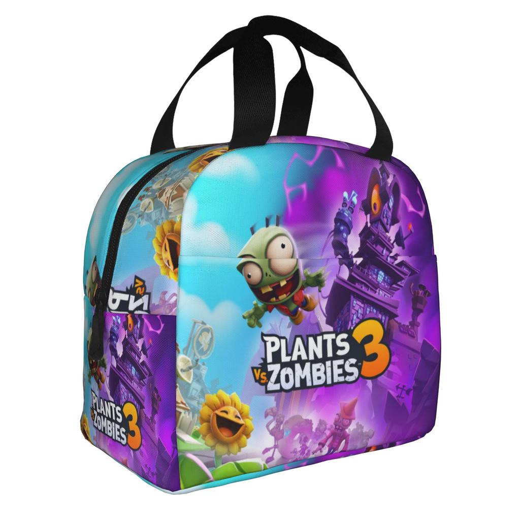 Pflanzen vs. Zombies Spiel Isolierte Lunchtasche für Damen Tragbar Thermokühlertasche Mittagessen Tasche Schule