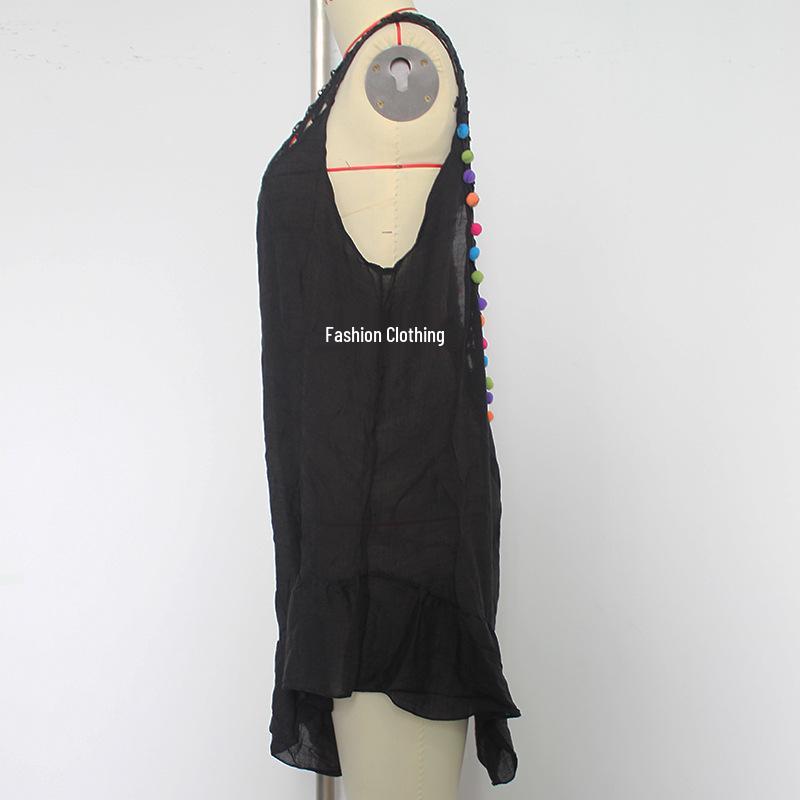 Colorful Ruffle V-Neck Crocheted Patchwork Bikini Cover-Up Skirt