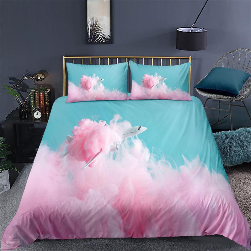 Regenbogen Bettwäsche-Set 3D-Druck Wolken Himmel Rosa Blau Queen Size Mikrofaser Bettwäsche Goldener Stern Bettbezug Schlafzimmer Dekoration