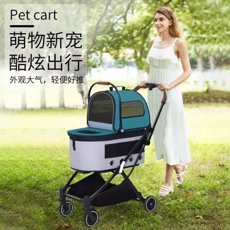 2026double-layer pet cart for outdoor play detachable automatic folding cat dog cart Pet Strollers