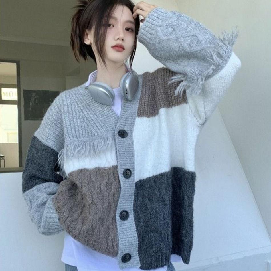 Svetr svetr s výstřihem do V pletená kardiganová bunda pro ženy jaro a podzim Korejský top s dlouhým rukávem sladký kardigan dámský