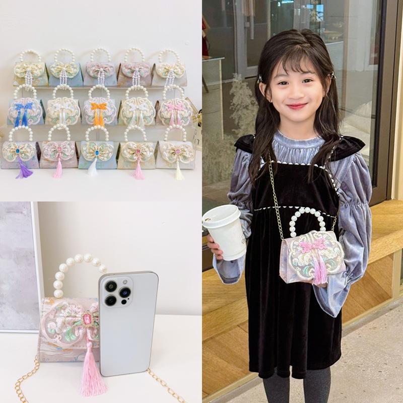 Charming Ancient-Style Pearl Handbag for Little Girls – Cute Outdoor Princess Coin Purse